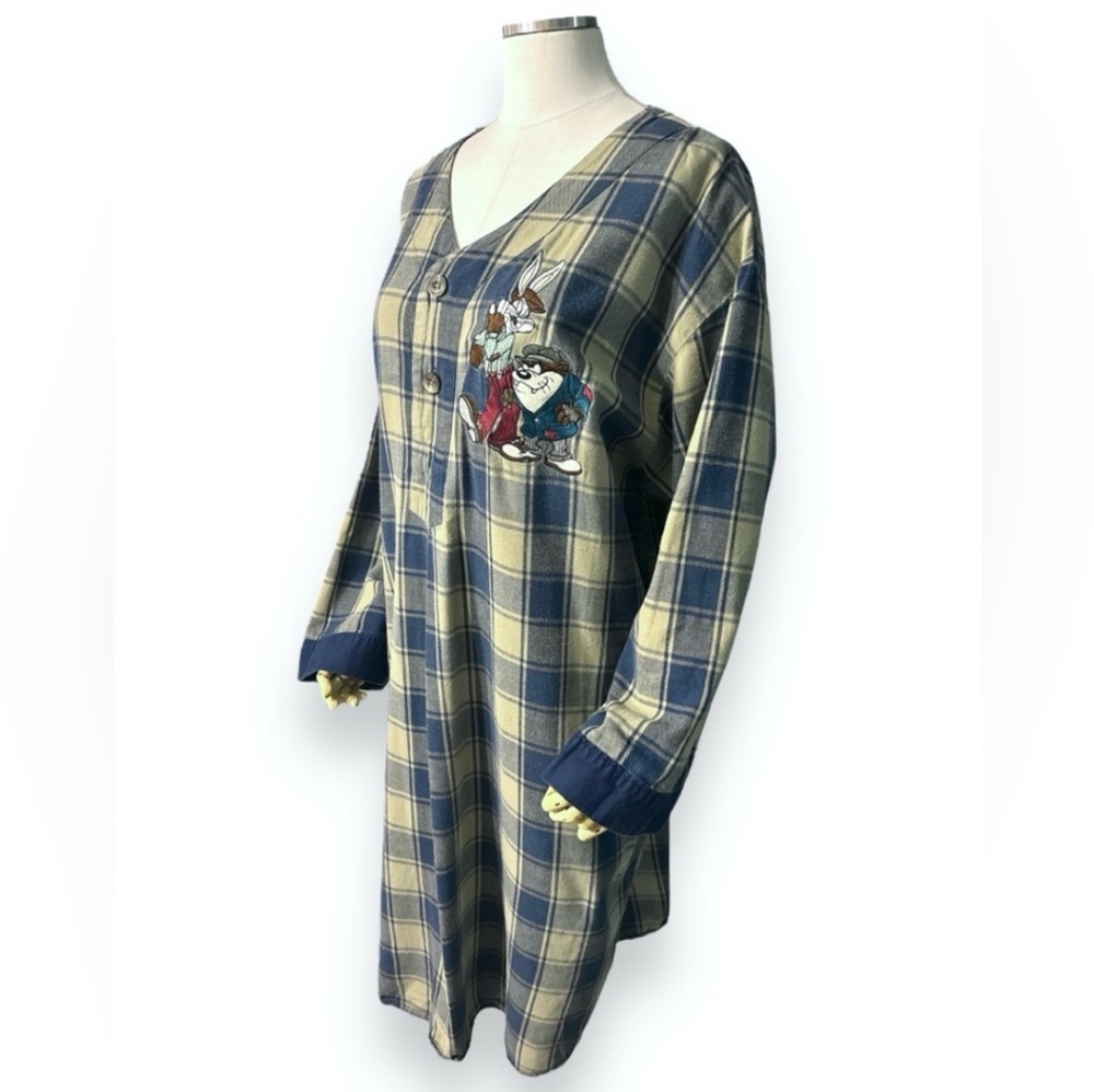 ACME STUDIOS Flannel Nightgown w/ Looney Tunes Embroidered Characters